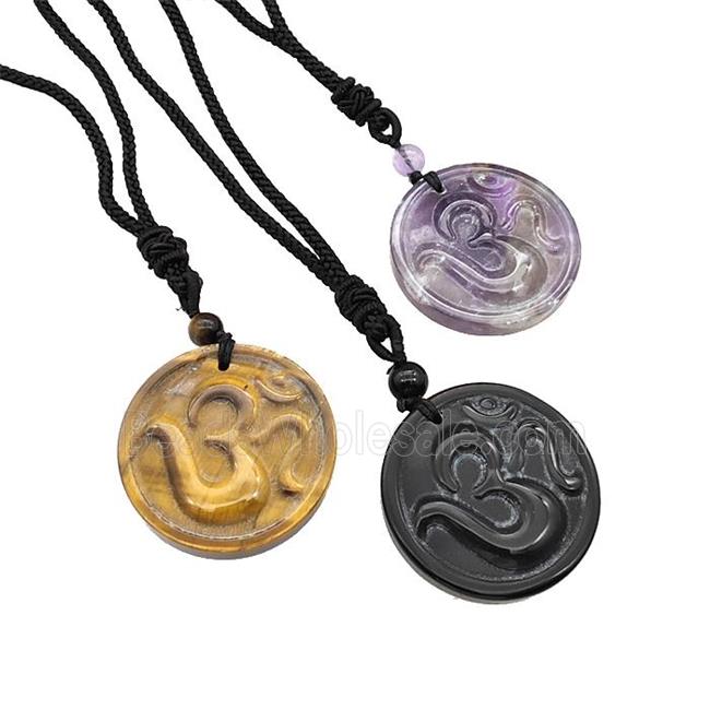 Natural Gemstone Hinduism Necklace Circle Black Nylon Cord Rope Mixed
