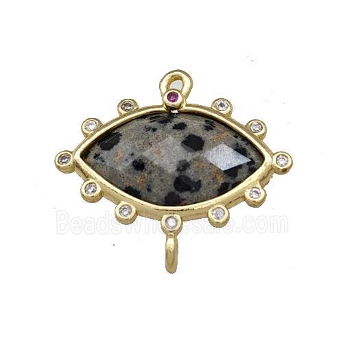 Black Dalmatian Jasper Eye Connector Gold Plated