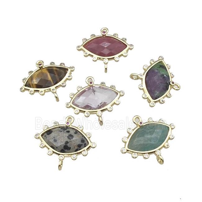 Natural Gemstone Eye Connector Gold Plated Mixed
