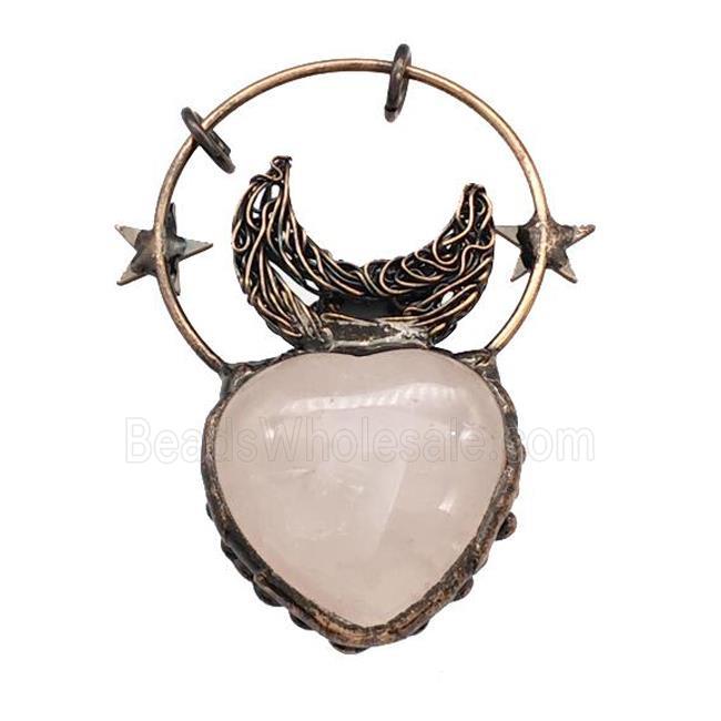 Rose Quartz Heart Pendant Antique Red
