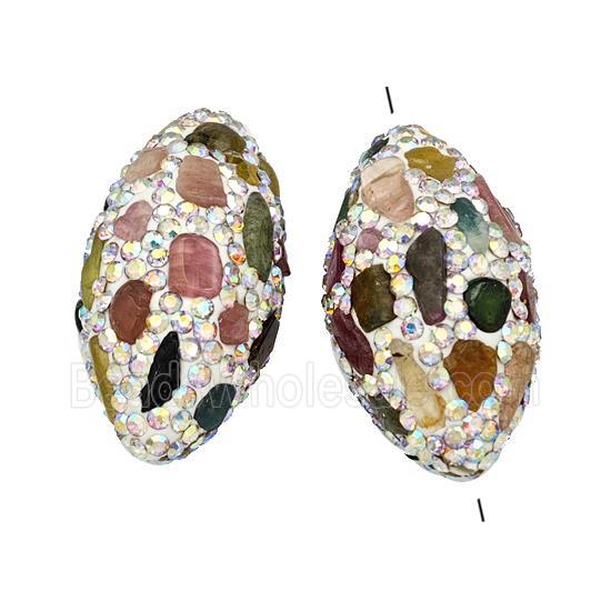 Polymer Clay Rice Beads Pave Rhinestone Multicolor Tourmaline