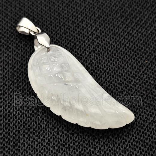 Natural Clear Quartz Angel Wings Pendant Carved