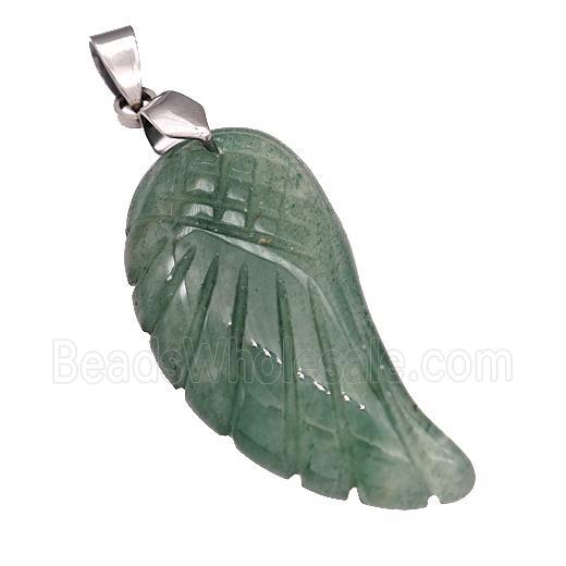 Natural Green Aventurine Angel Wings Pendant Carved