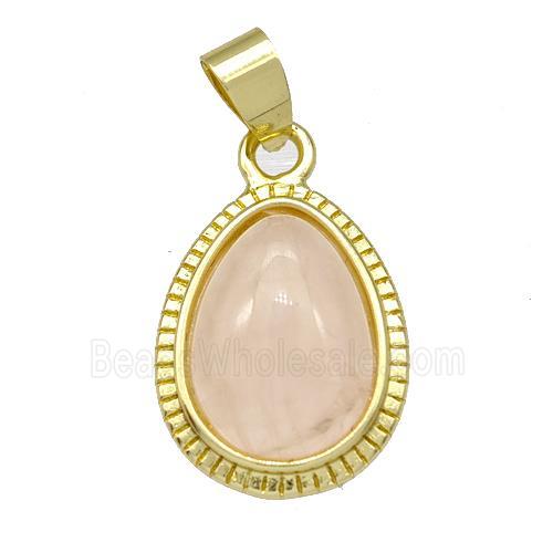 Natural Pink Rose Quartz Teardrop Pendant Gold Plated