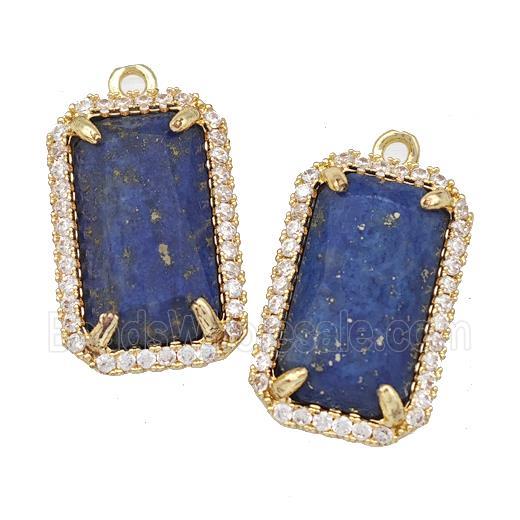 Natural Lapis Lazuli Rectangle Pendant Copper Pave Zircon Gold Plated