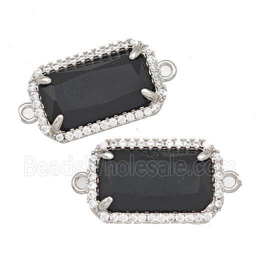 Black Obsidian Rectangle Connector Copper Pave Zircon Platinum Plated
