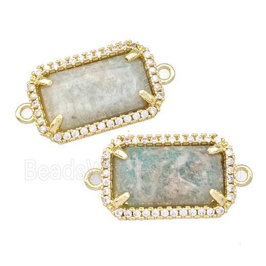 Green Amazonite Rectangle Connector Copper Pave Zircon Gold Plated