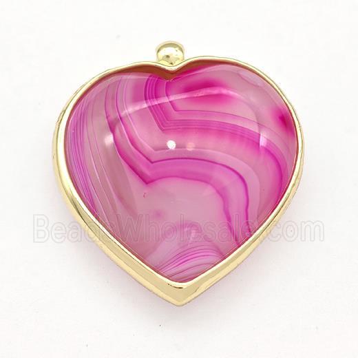 Hotpink Banded Agate Heart Pendant Stripe Dye Gold Plated
