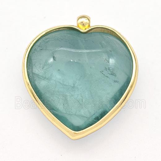 Natural Green Fluorite Heart Pendant Gold Plated