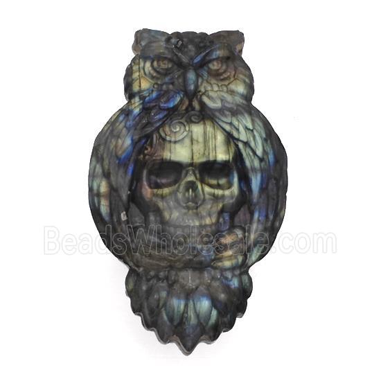 Labradorite Skull Owl Charms Pendant