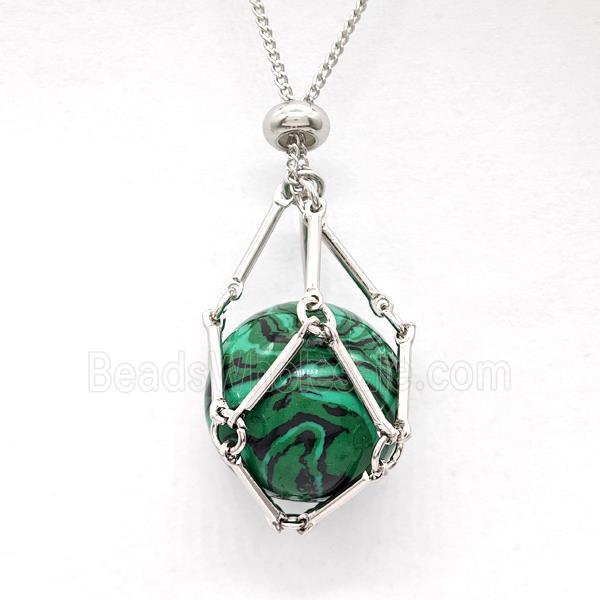 Synthetic Malachite Necklace Platinum Plated