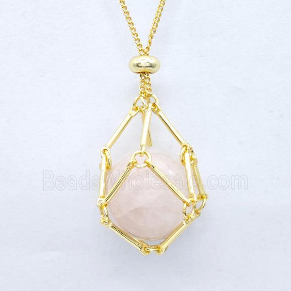Natural Pink Rose Quartz Necklace Gold Plated