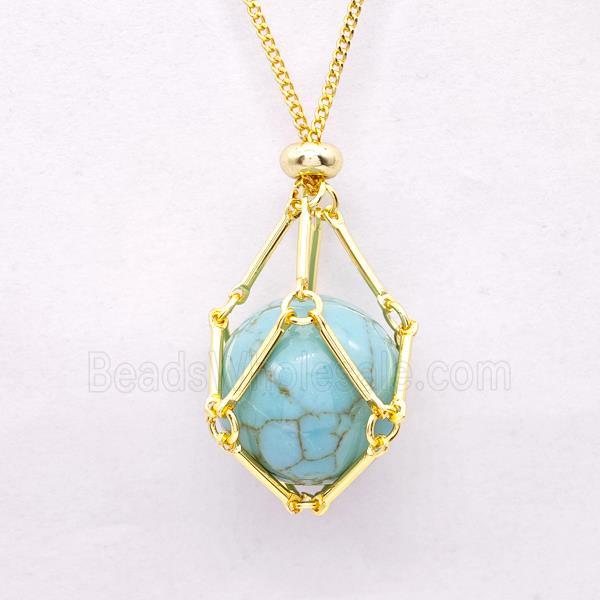 Teal Magnesite Turquoise Necklace Gold Plated