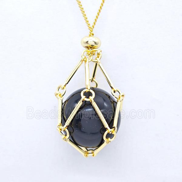 Black Onyx Agate Necklace Gold Plated