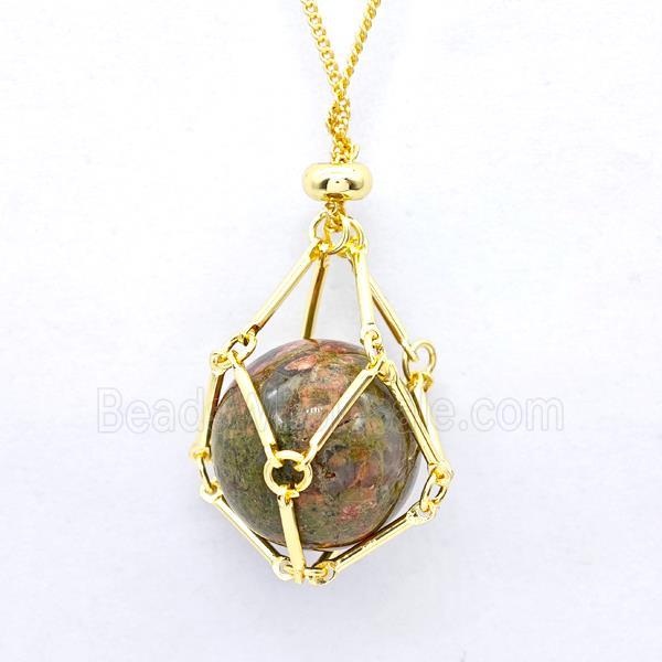 Natural Unakite Necklace Gold Plated