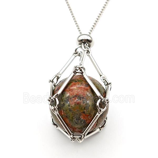 Natural Unakite Necklace Platinum Plated