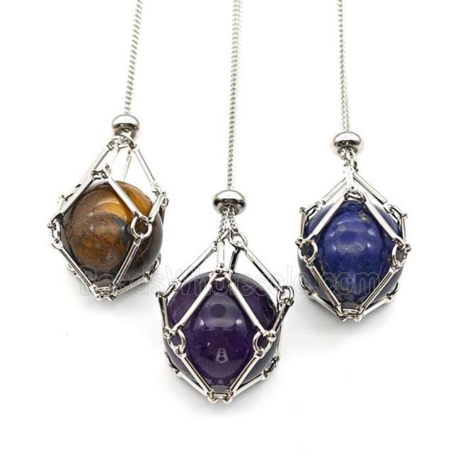 Mixed Gemstone Necklace Platinum Plated