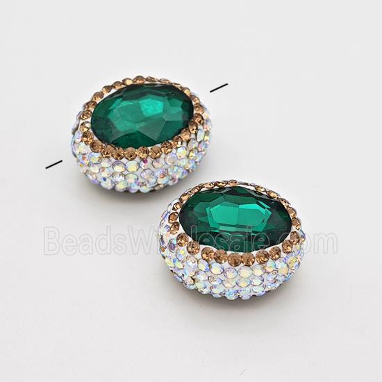 Chinese Crystal Glass Oval Beads Pave Rhinestone Green Barrel