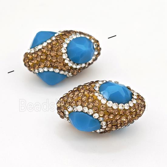 Clay Rice Beads Pave Rhinestone Blue Jadeite Glass