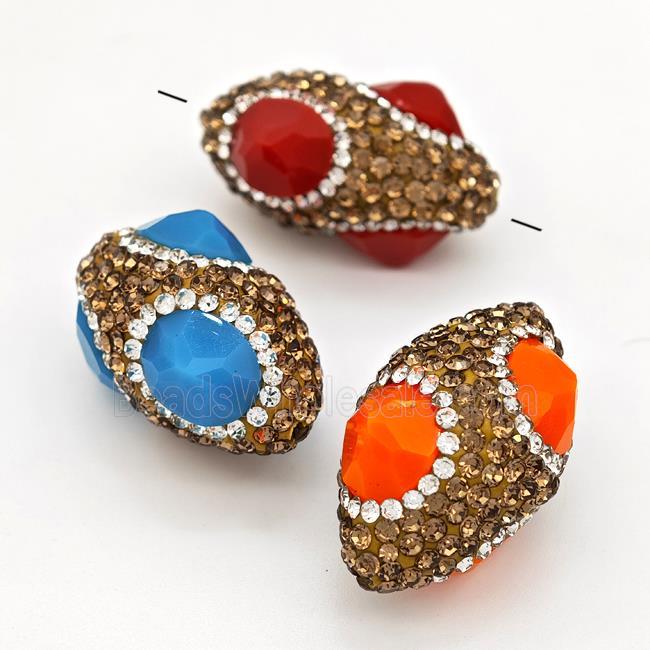 Clay Rice Beads Pave Yellow Rhinestone Jadeite Glass Mixed