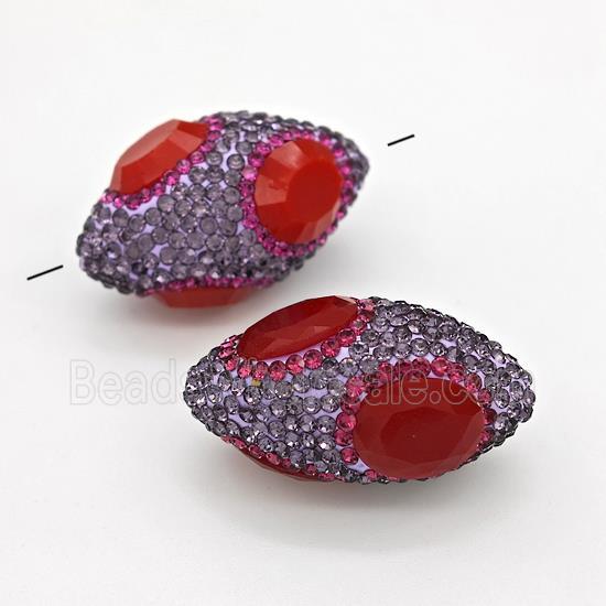 Clay Rice Beads Pave Purple Rhinestone Red Jadeite Glass