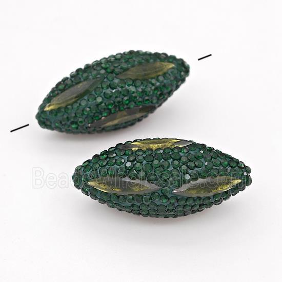 Clay Rice Beads Pave Green Rhinestone Olive Crystal Glass