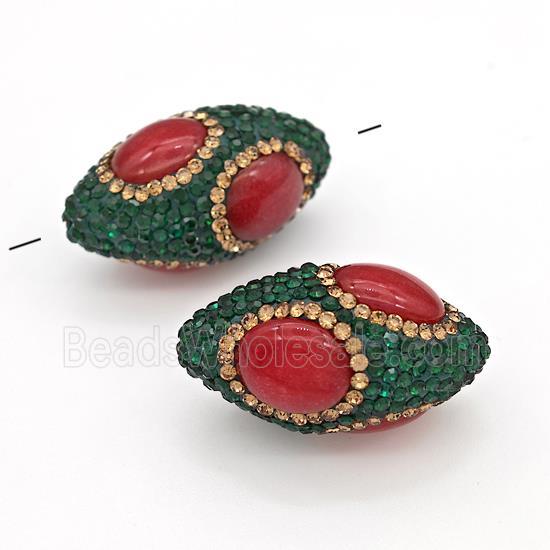 Clay Rice Beads Pave Rhinestone Red Synthetic Turquoise