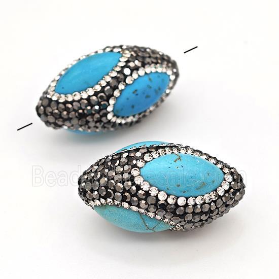 Clay Rice Beads Pave Rhinestone Blue Synthetic Turquoise