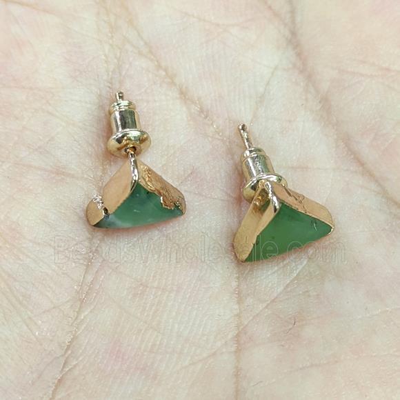 Natural Australian Chrysoprase Stud Earrings Trangle Gold Plated