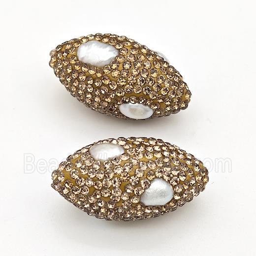 Clay Rice Beads Pave Yellow Rhinestone Pearl