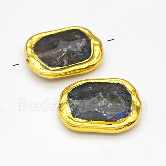 Natural Labradorite Beads Freeform Gold Plated