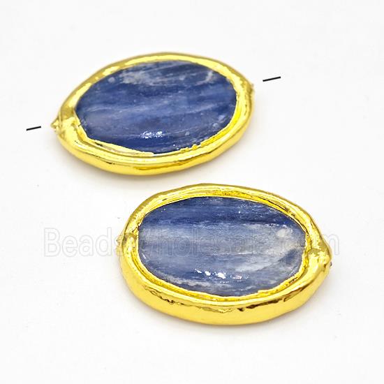 Natural Blue Kyanite Oval Beads Gold Plated