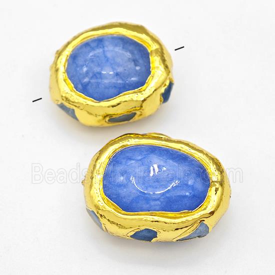 Blue Dye Jade Beads Freeform Gold Plated
