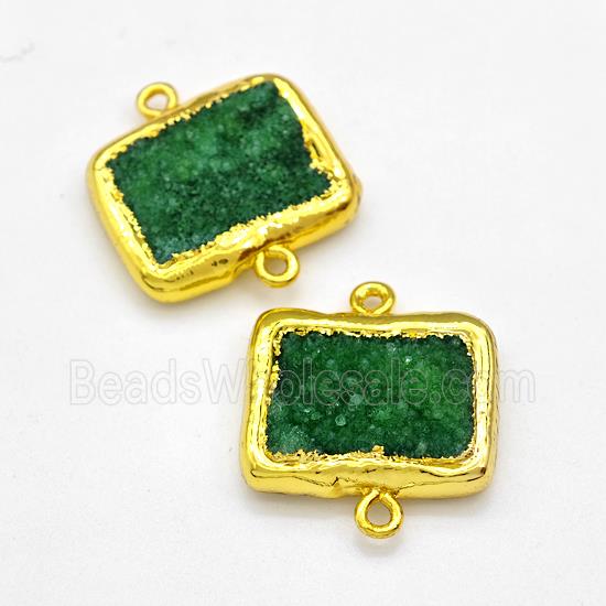 Green Druzy Quartz Rectangle Connector Gold Plated