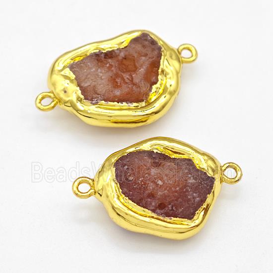 Natural Red Carnelian Agate Nugget Connector Freeform Gold Plated