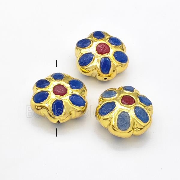 Dye Jade Flower Beads Gold Plated