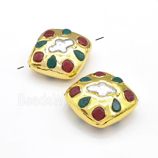Dye Jade And White Pearl Beads Rhombic Gold Plated