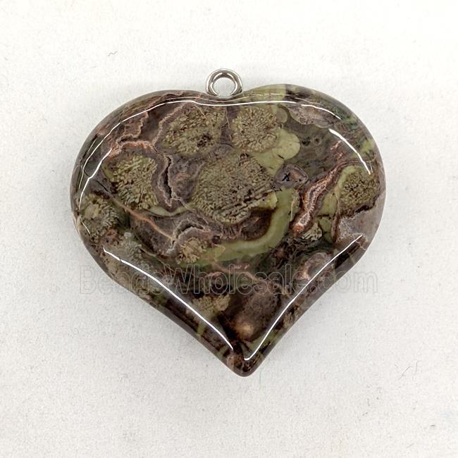 Natural Ocean Jasper Heart Pendant Green