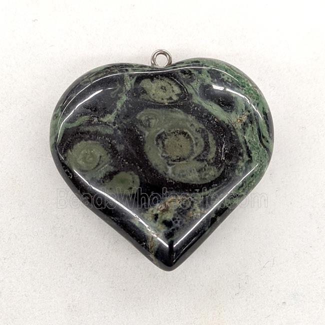 Natural Kambaba Jasper Heart Pendant Green