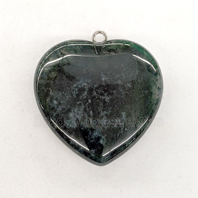 Natural Green Moss Agate Heart Pendant