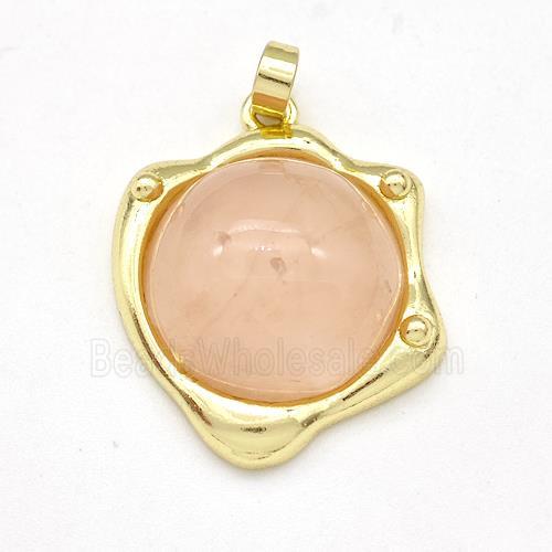 Pink Rose Quartz Pendant Half Round Gold Plated