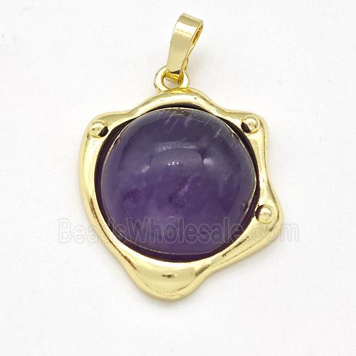 Purple Amethyst Pendant Half Round Gold Plated