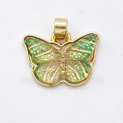 Green Resin Butterfly Pendant Gold Plated