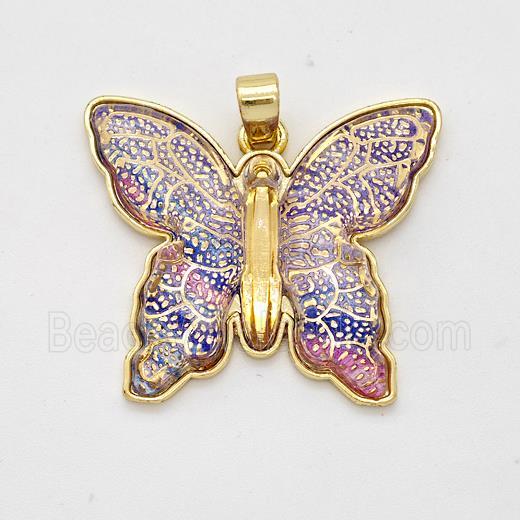 Purple Resin Butterfly Pendant Gold Plated
