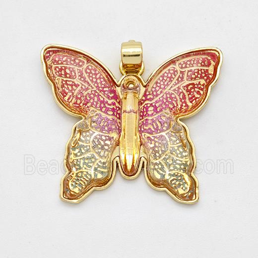 Resin Butterfly Pendant Gold Plated Multicolor