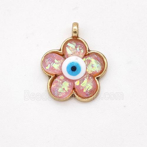 Copper Flower Pendant Pave Pink Fire Opal Eye Gold Plated