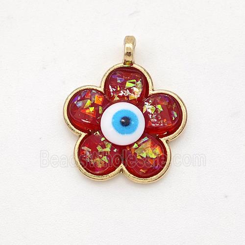 Copper Flower Pendant Pave Red Fire Opal Eye Gold Plated