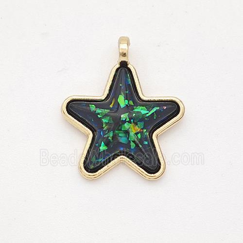 Copper Star Pendant Pave Green Fire Opal Gold Plated