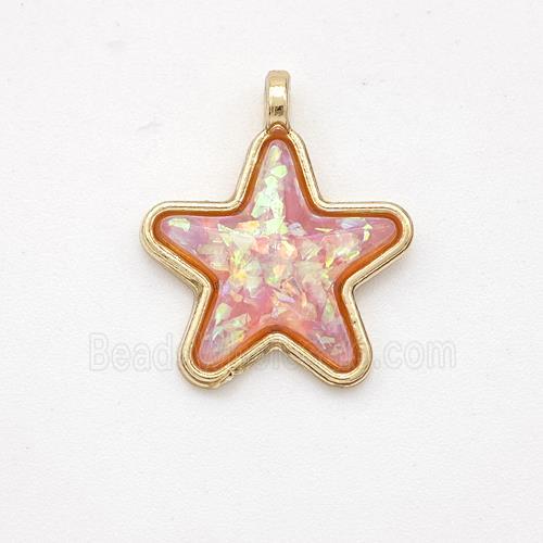 Copper Star Pendant Pave Pink Fire Opal Gold Plated