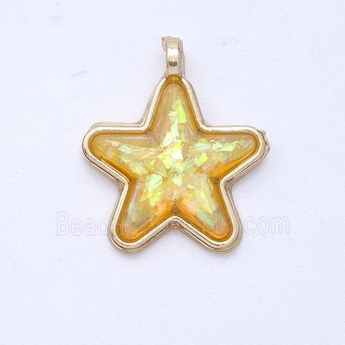 Copper Star Pendant Pave Champagne Fire Opal Gold Plated